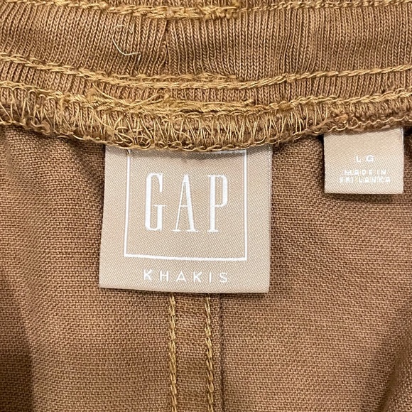GAP Khakis Deep Camel Mini Skirt Size Large Drawstring Waist Front Back Pockets - Picture 3 of 12